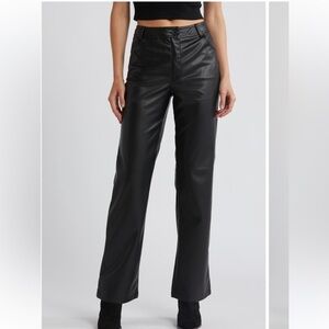 Topshop Faux Leather Straight Leg Pant Black Size 8